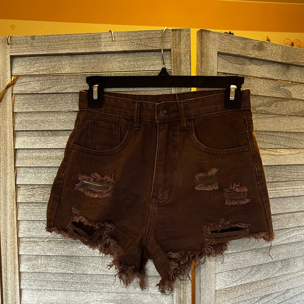 Women’s SHEIN Brown Cutoff Shorts Frayed Hems Size X-Small Juniors Petites